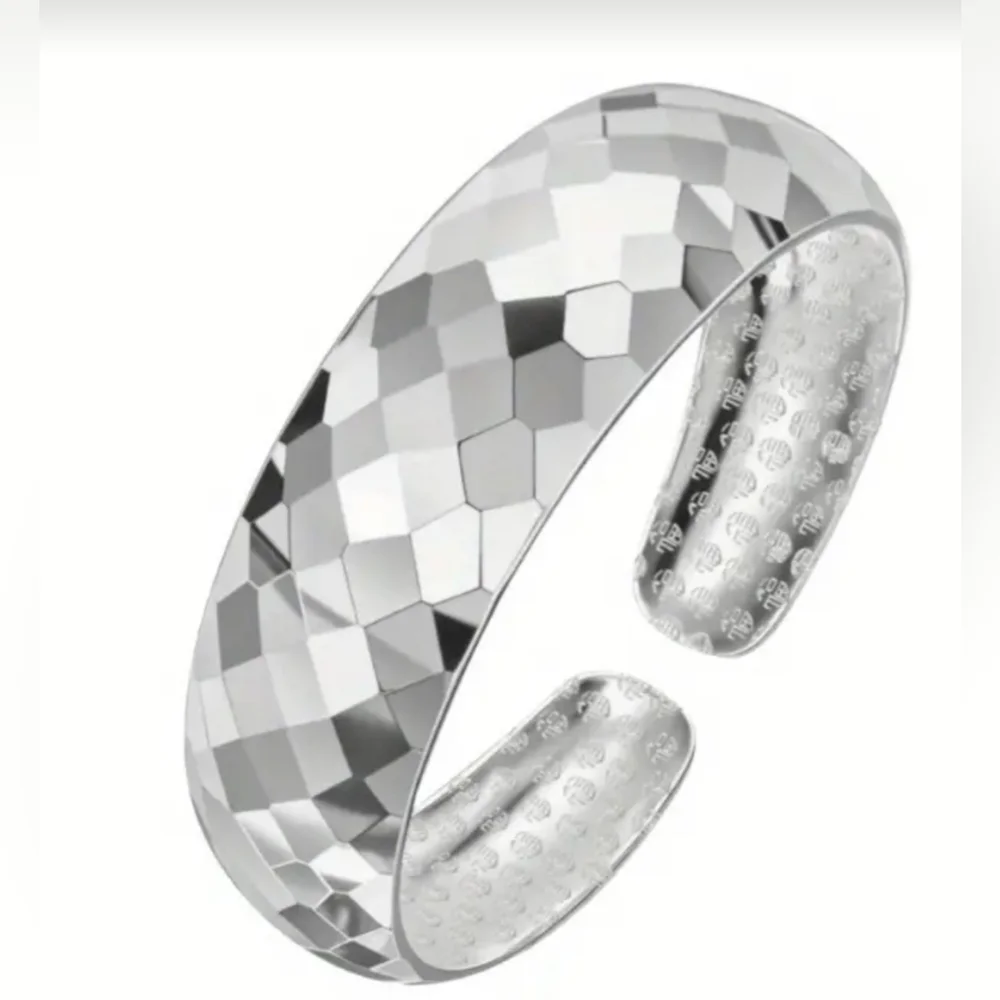 Silver Geometric Patterned Cuff Bracelet